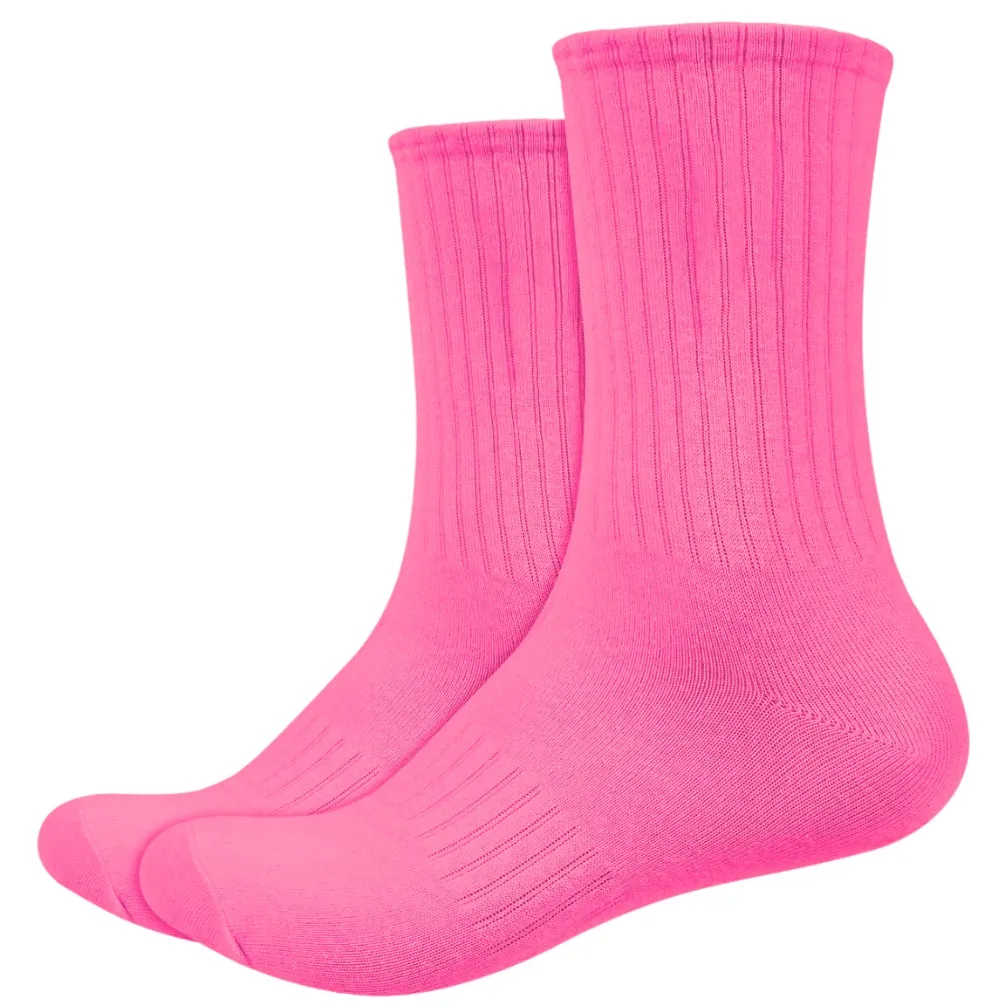 IDENTITY Apparel Unisex Colored Crew Length High Cut Cotton Socks with Striped Ribbing and Arch Support