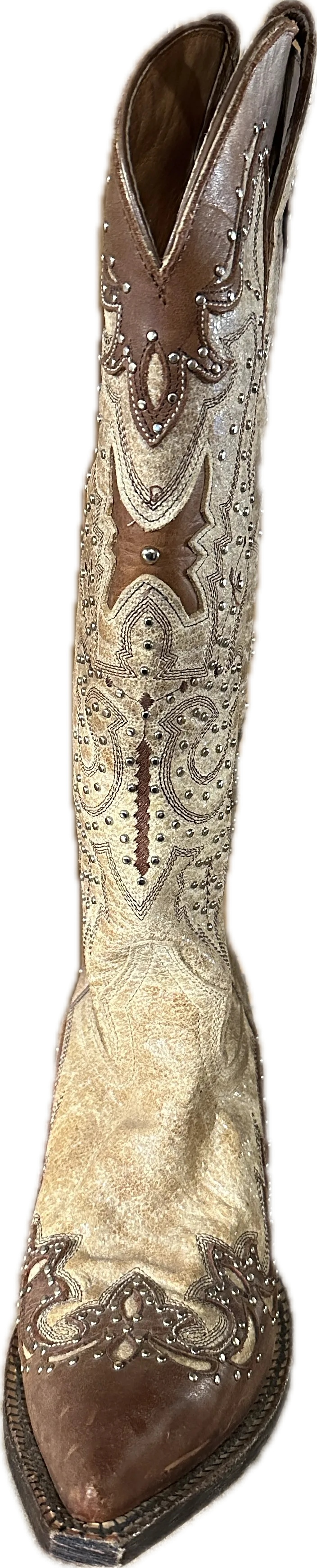 Johnny Ringo Women's Snip Toe Brown & Tan with Studs and Overlay Boots