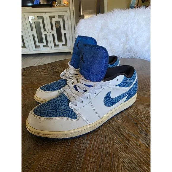Jordan 1 Retro Low Men’s Size 10 White Sport Blue Leather 553558-104 Sneaker