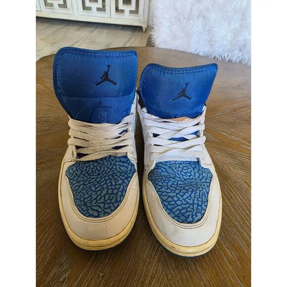 Jordan 1 Retro Low Men’s Size 10 White Sport Blue Leather 553558-104 Sneaker