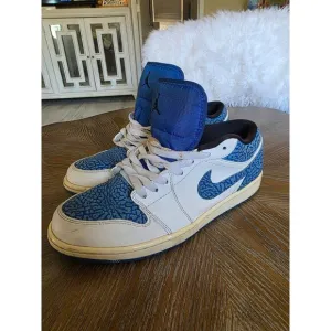 Jordan 1 Retro Low Men’s Size 10 White Sport Blue Leather 553558-104 Sneaker