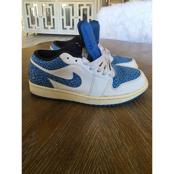 Jordan 1 Retro Low Men’s Size 10 White Sport Blue Leather 553558-104 Sneaker