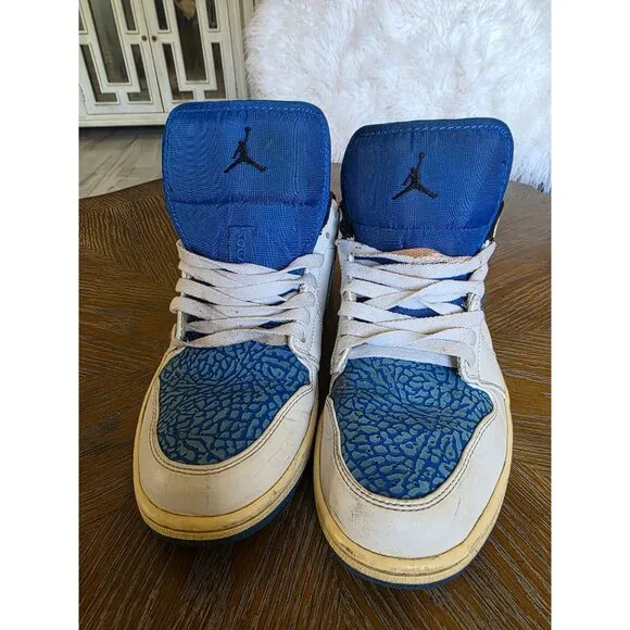 Jordan 1 Retro Low Men’s Size 10 White Sport Blue Leather 553558-104 Sneaker