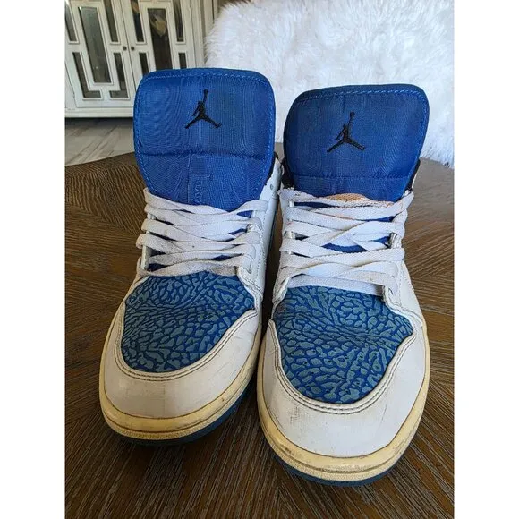 Jordan 1 Retro Low Men’s Size 10 White Sport Blue Leather 553558-104 Sneaker