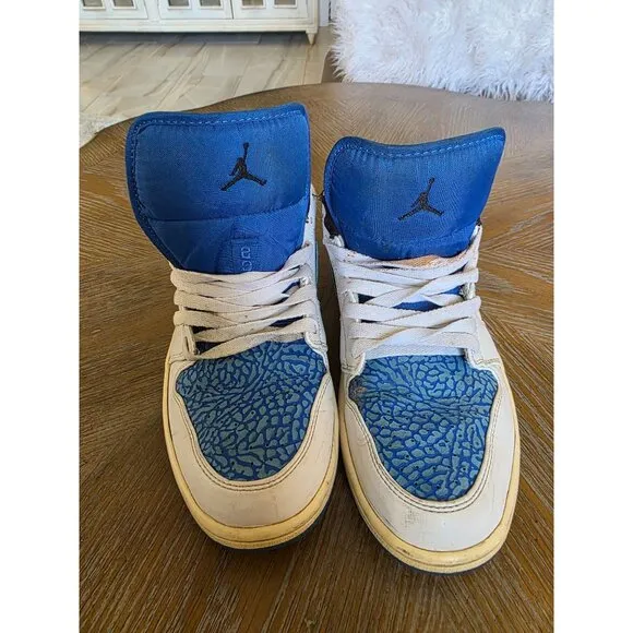 Jordan 1 Retro Low Men’s Size 10 White Sport Blue Leather 553558-104 Sneaker