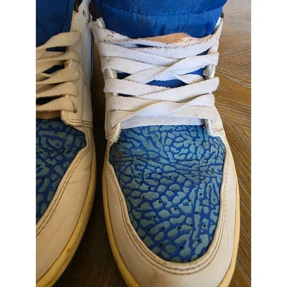 Jordan 1 Retro Low Men’s Size 10 White Sport Blue Leather 553558-104 Sneaker