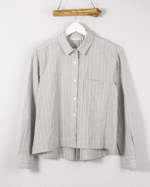 Julia Pleated Back Button Down Shirt In Blue Natural Stripe