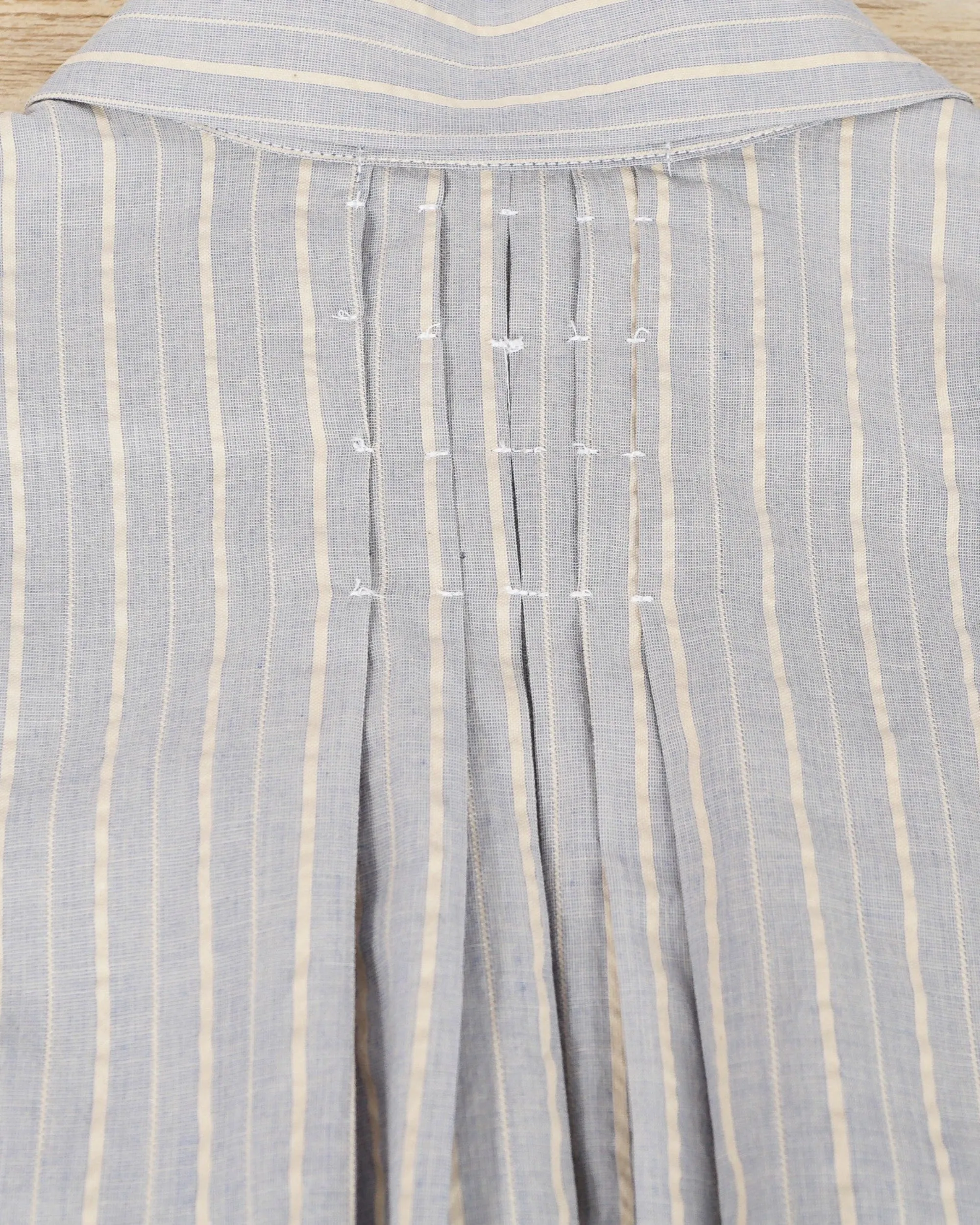 Julia Pleated Back Button Down Shirt In Blue Natural Stripe