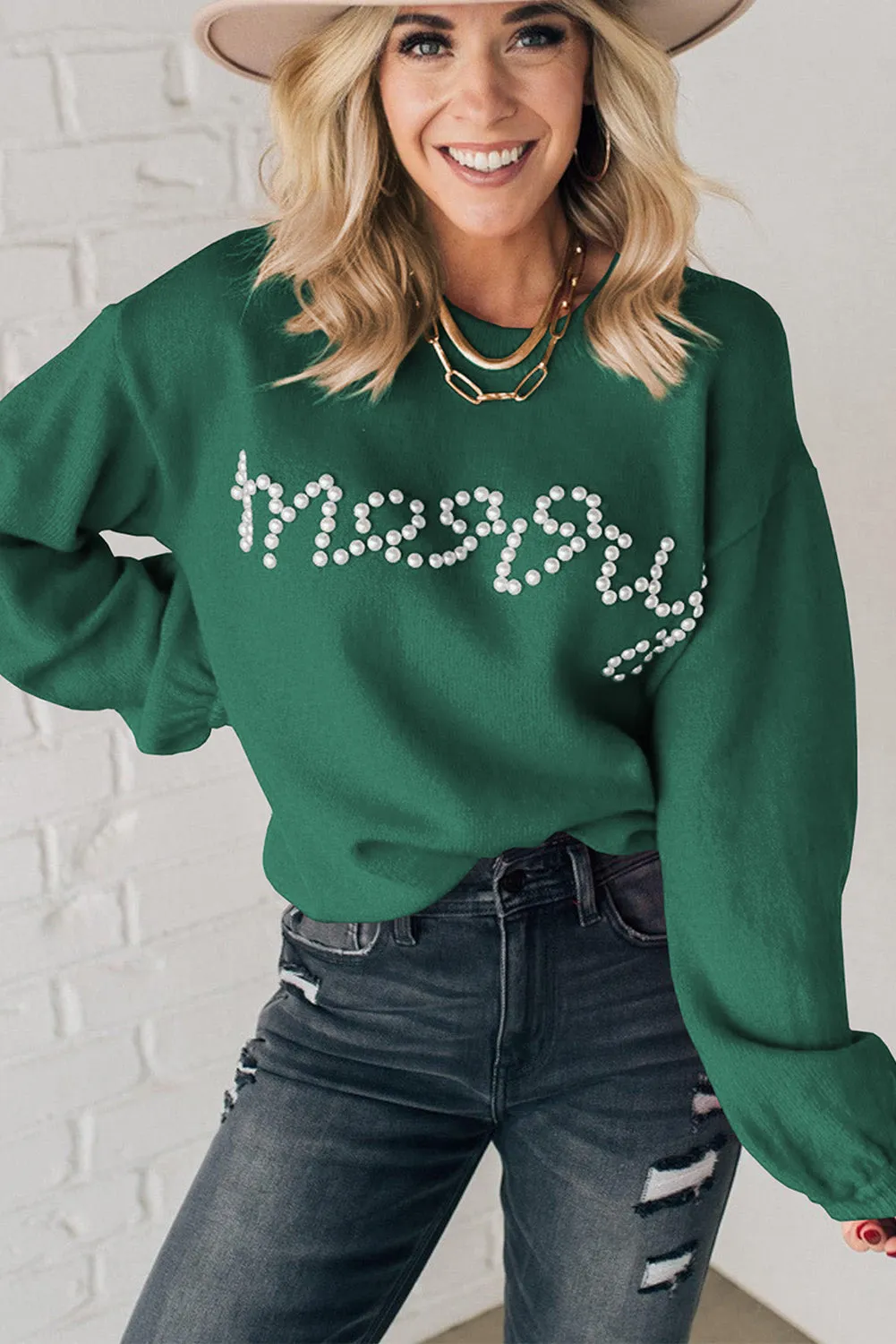 KaleaBoutique Pearl Beaded Merry Casual Sweater
