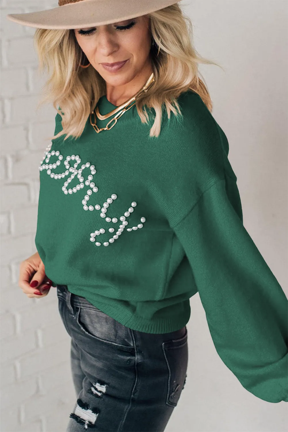 KaleaBoutique Pearl Beaded Merry Casual Sweater