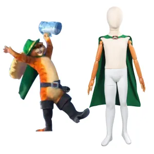 Kids Puss in Boots: The Last Wish Green Cloak Robe Outfits Halloween Carnival Party Suit