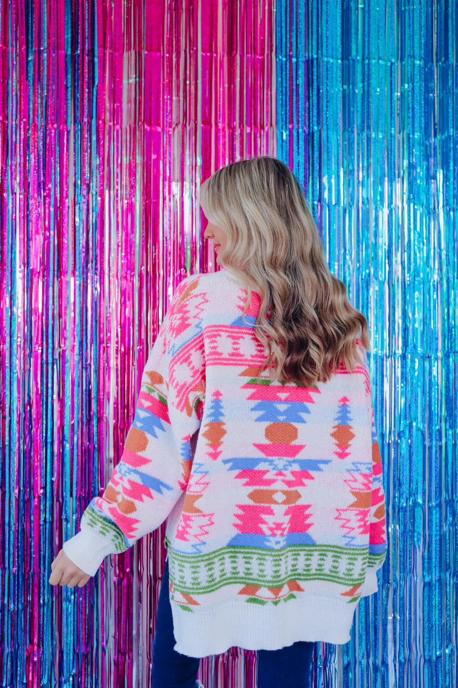Lakota Aztec Print Sweater - Pink/Multi