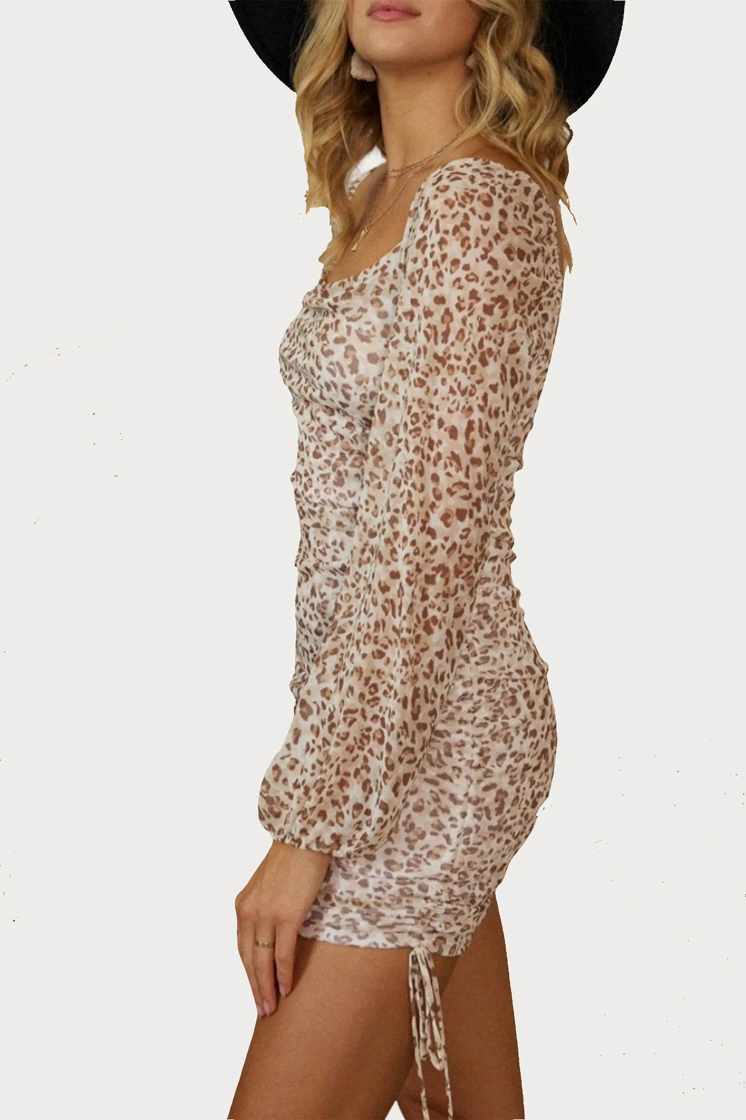 LEOPARD MESH MINI DRESS