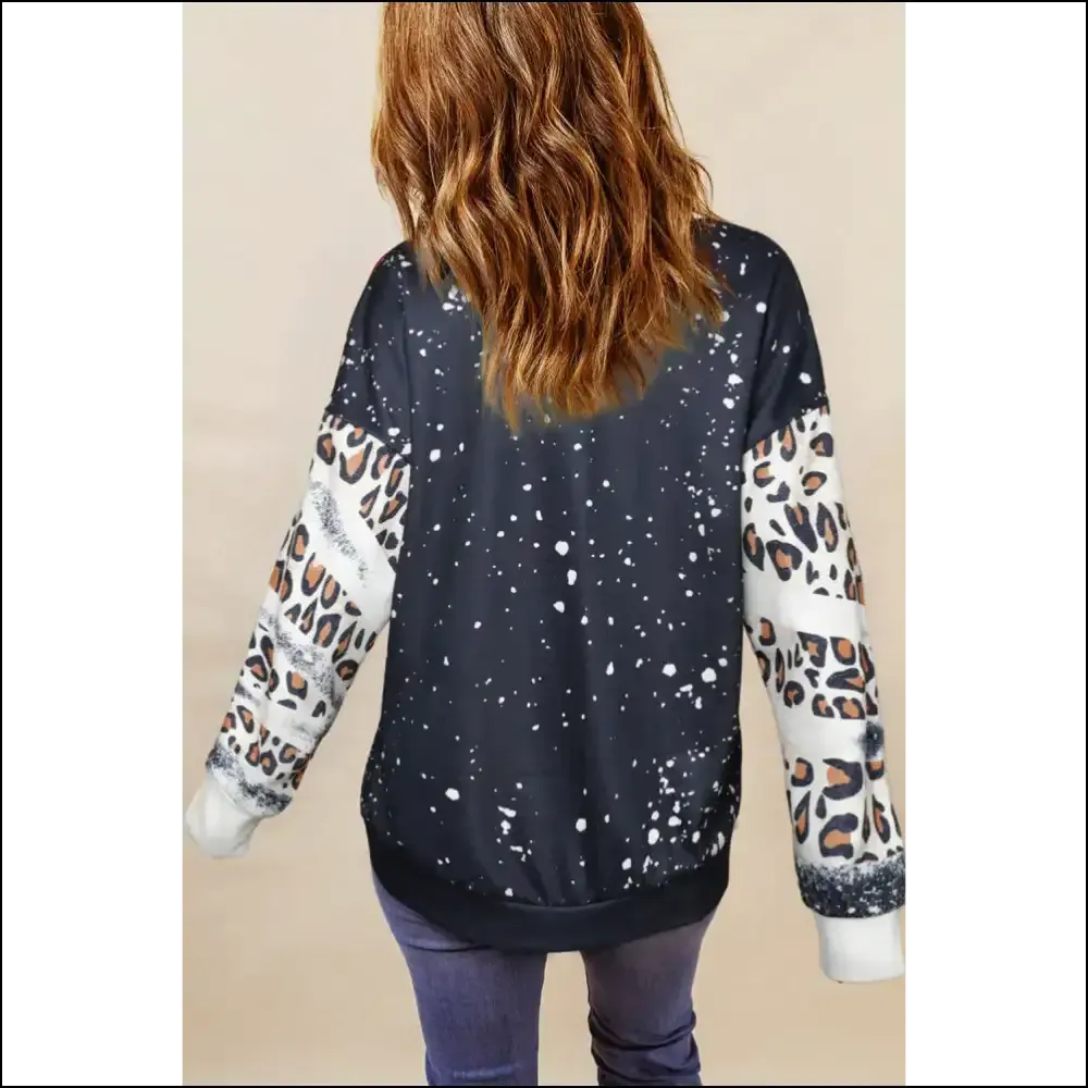 Leopard Print Round Neck Long Sleeve Sweatshirt