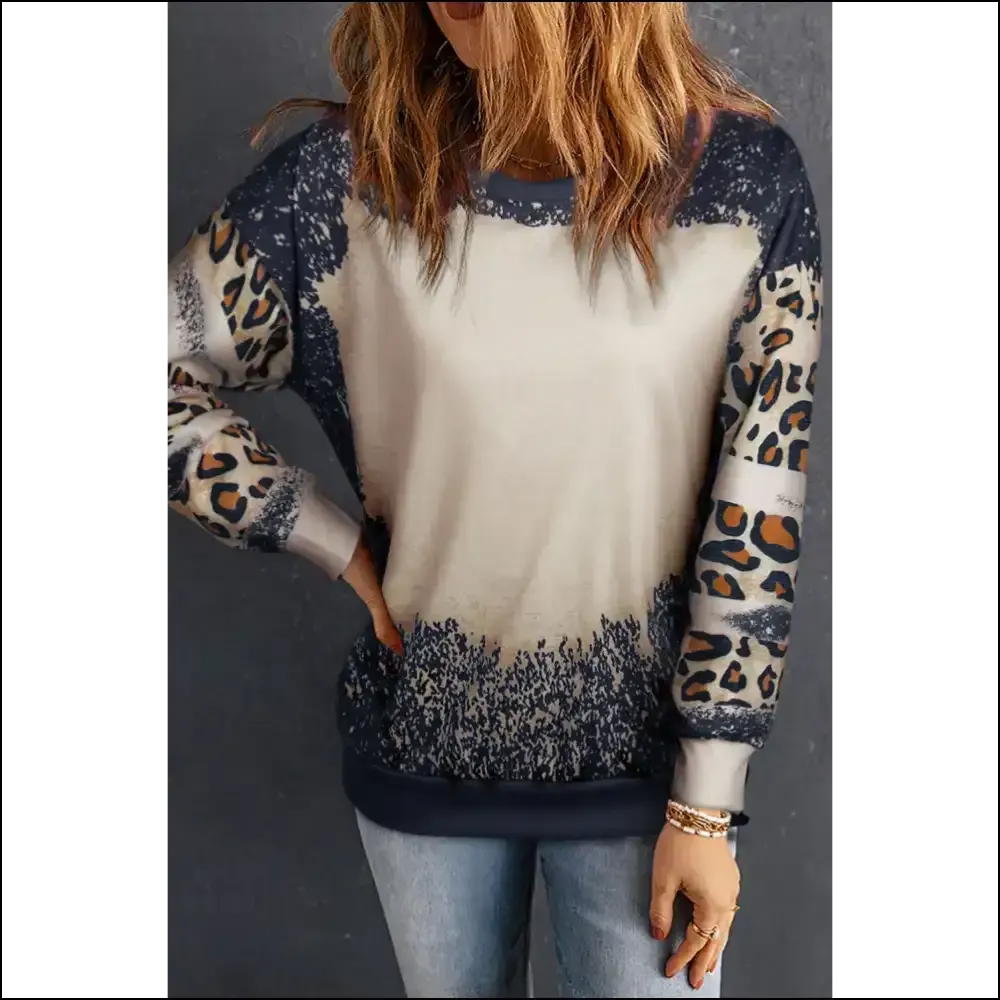 Leopard Print Round Neck Long Sleeve Sweatshirt