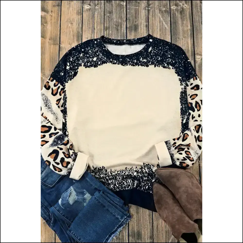 Leopard Print Round Neck Long Sleeve Sweatshirt