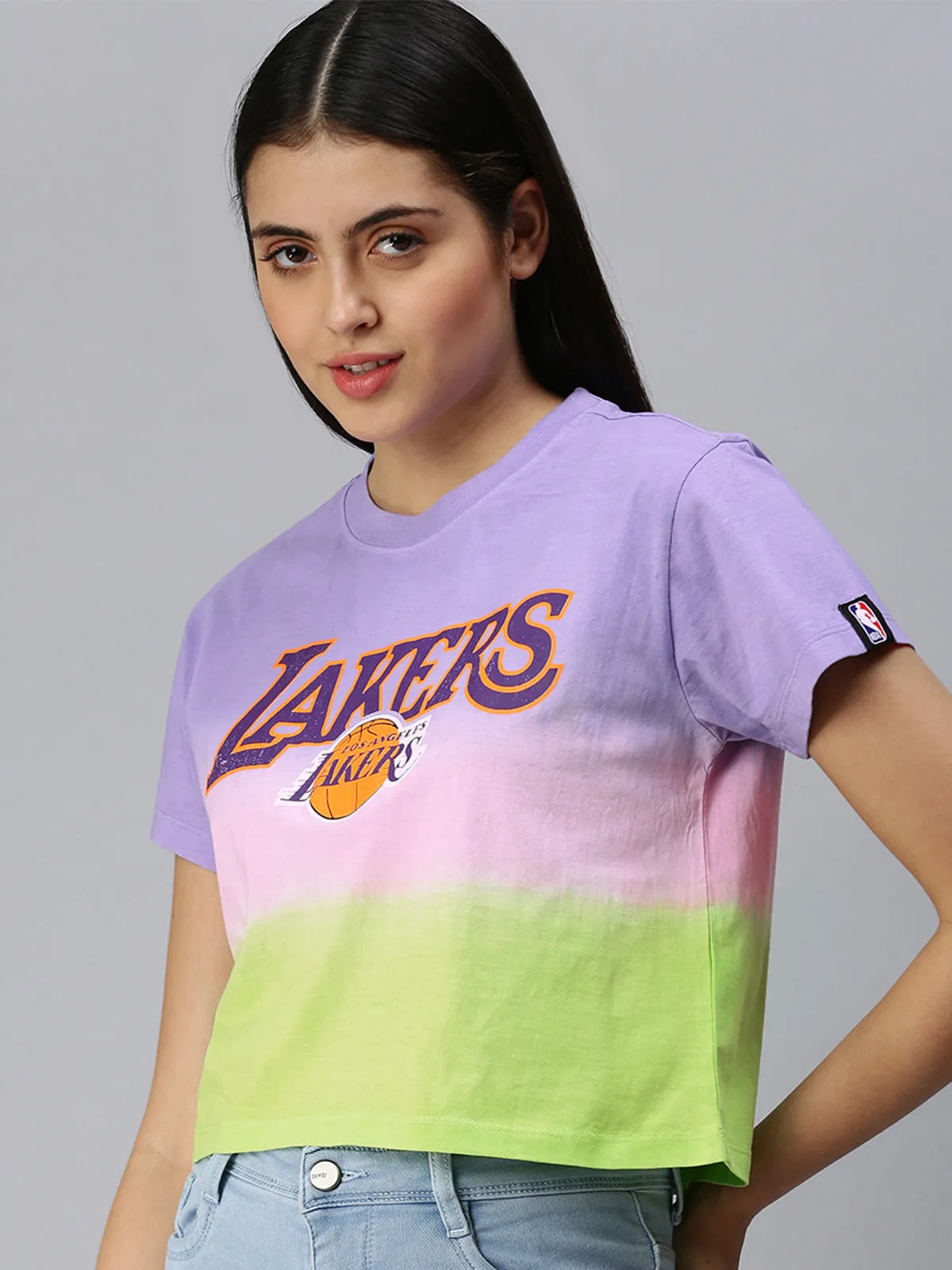 Los Angeles Lakers: Tie & Dye Crop Top - Purple