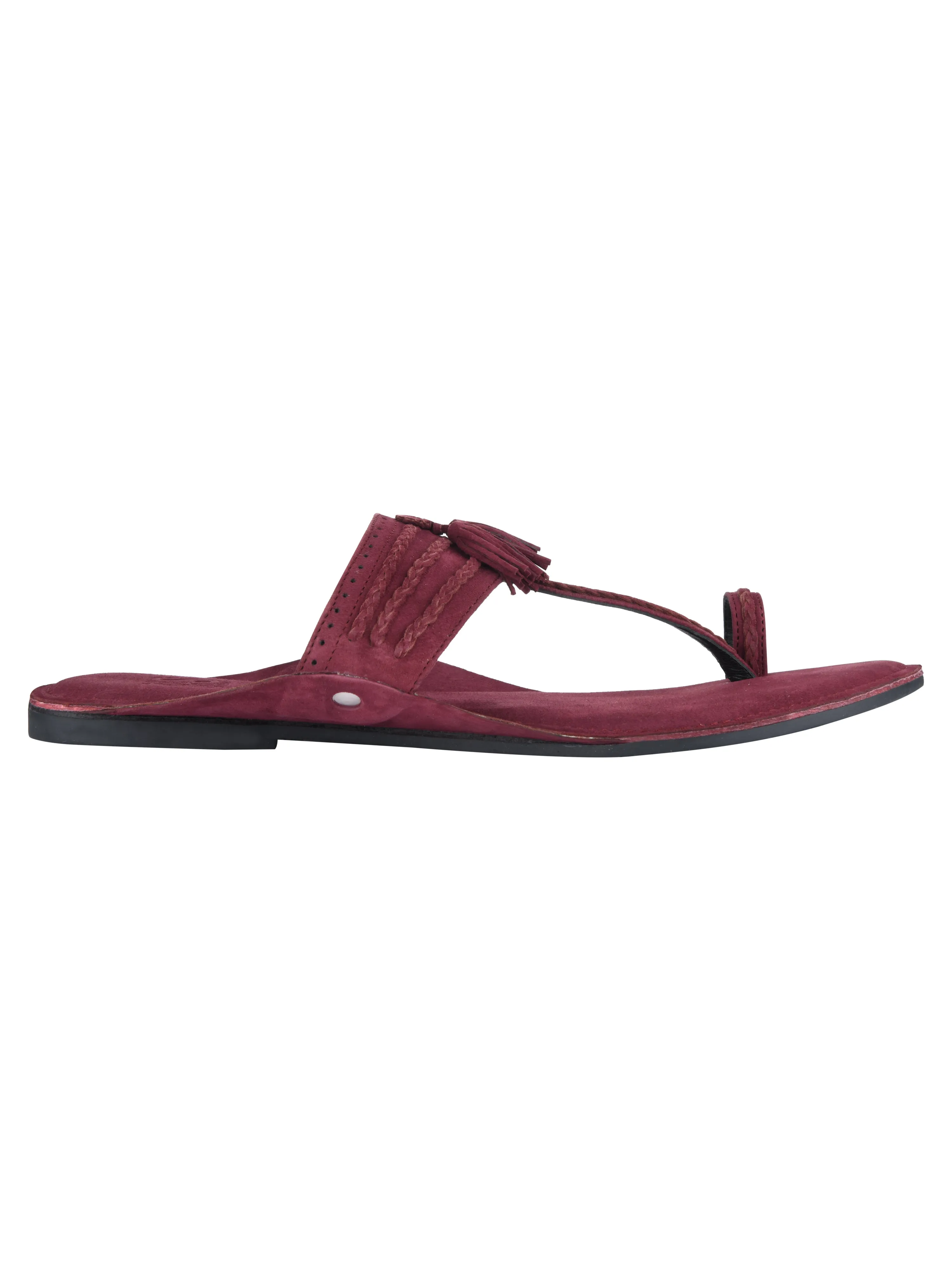Maroon Braided Suede Kolhapuri Slippers For Men