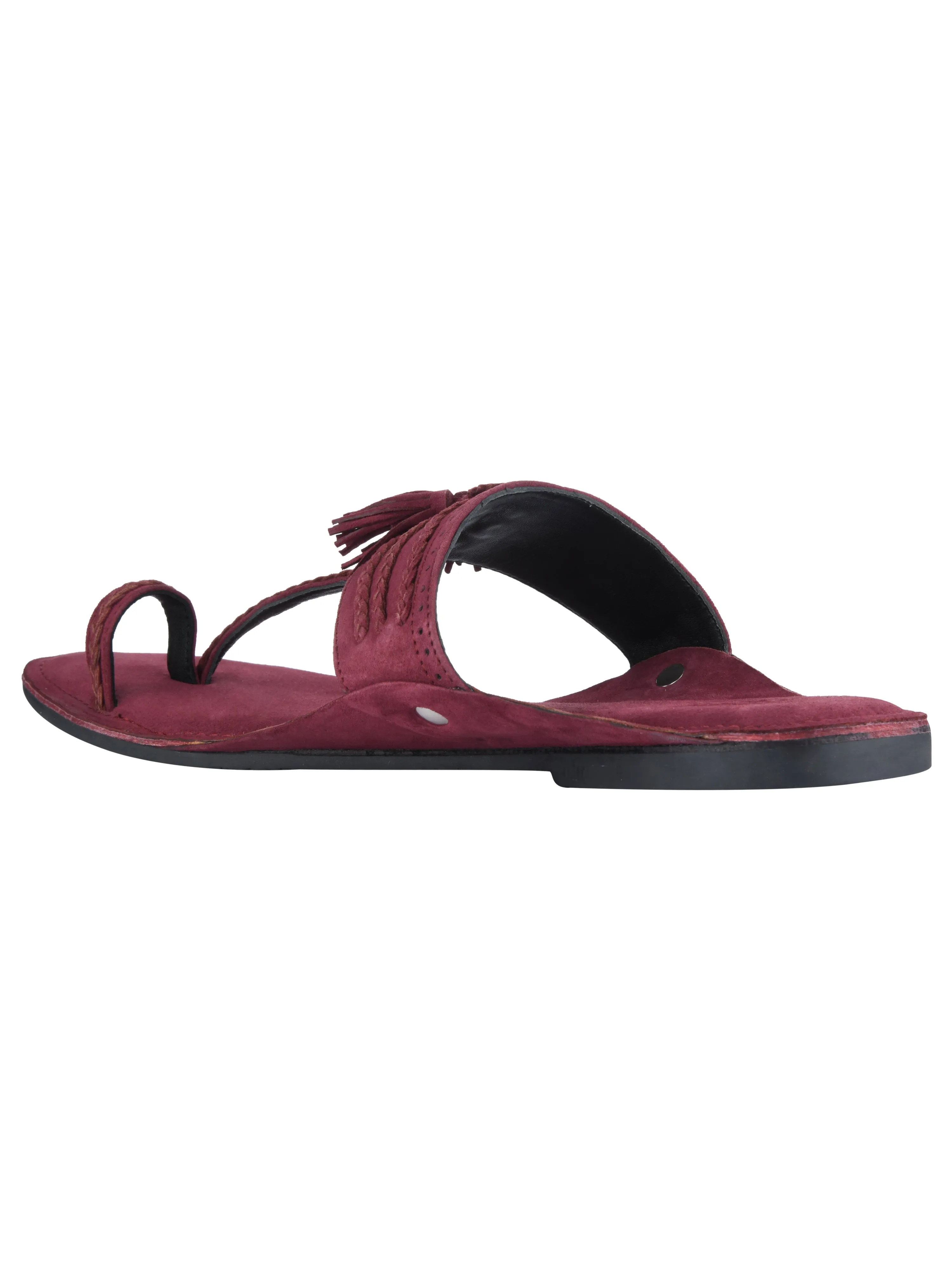 Maroon Braided Suede Kolhapuri Slippers For Men