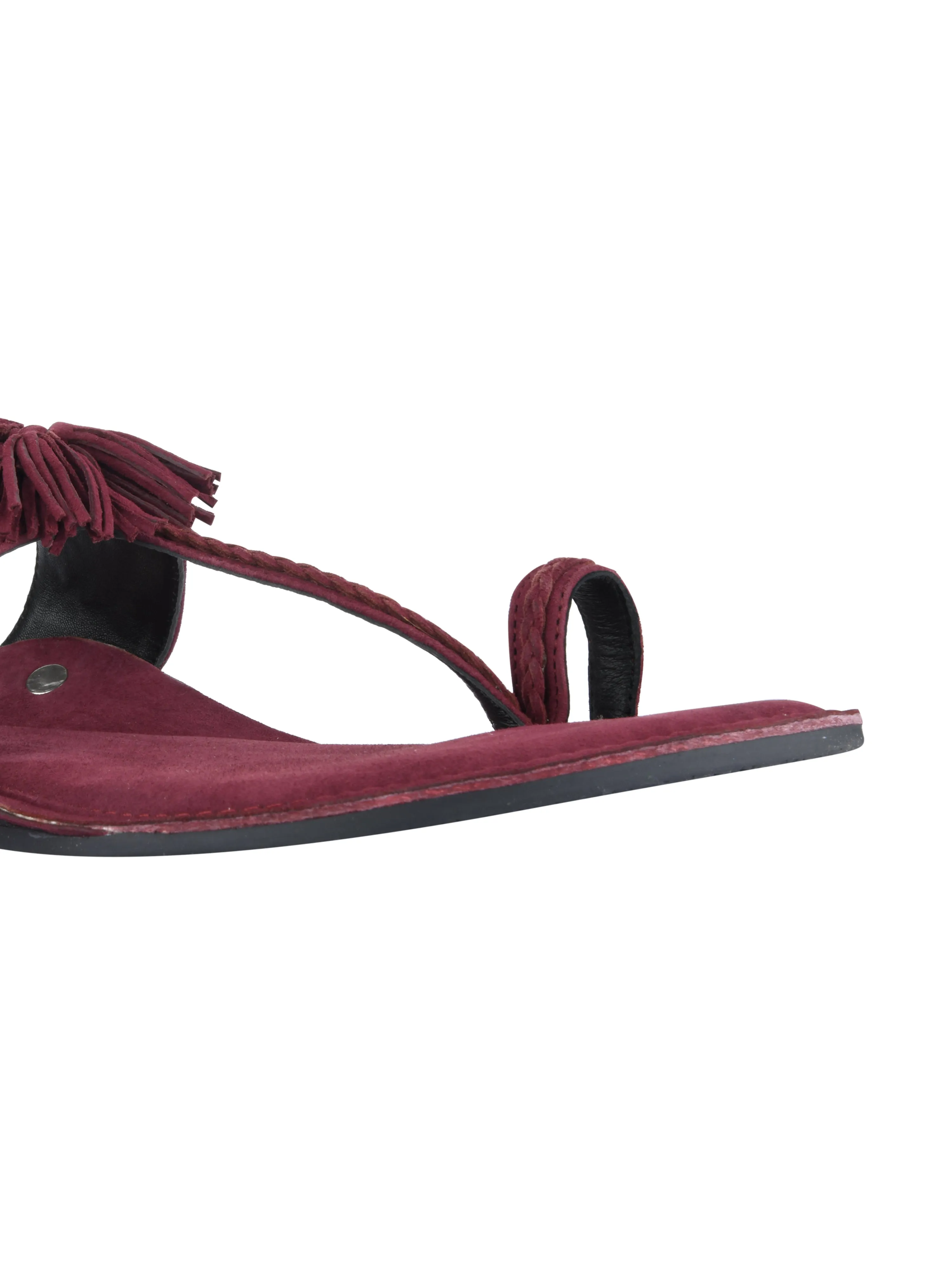 Maroon Braided Suede Kolhapuri Slippers For Men