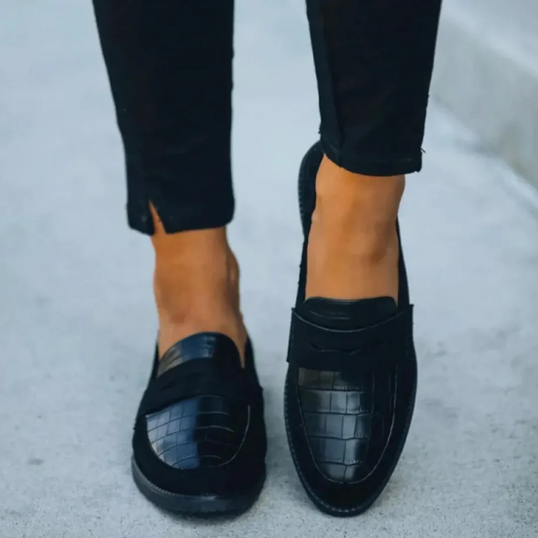 Mason | Women’s Suede Loafers – Croc-Texture Slip-On Flats