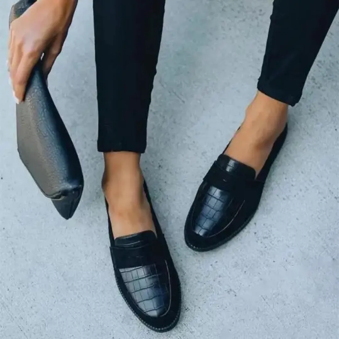 Mason | Women’s Suede Loafers – Croc-Texture Slip-On Flats