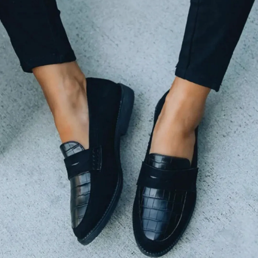 Mason | Women’s Suede Loafers – Croc-Texture Slip-On Flats