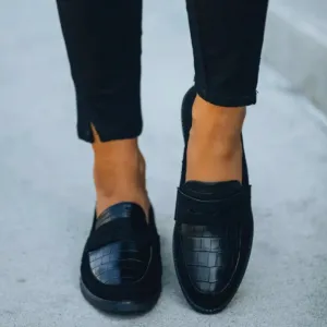 Mason | Women’s Suede Loafers – Croc-Texture Slip-On Flats