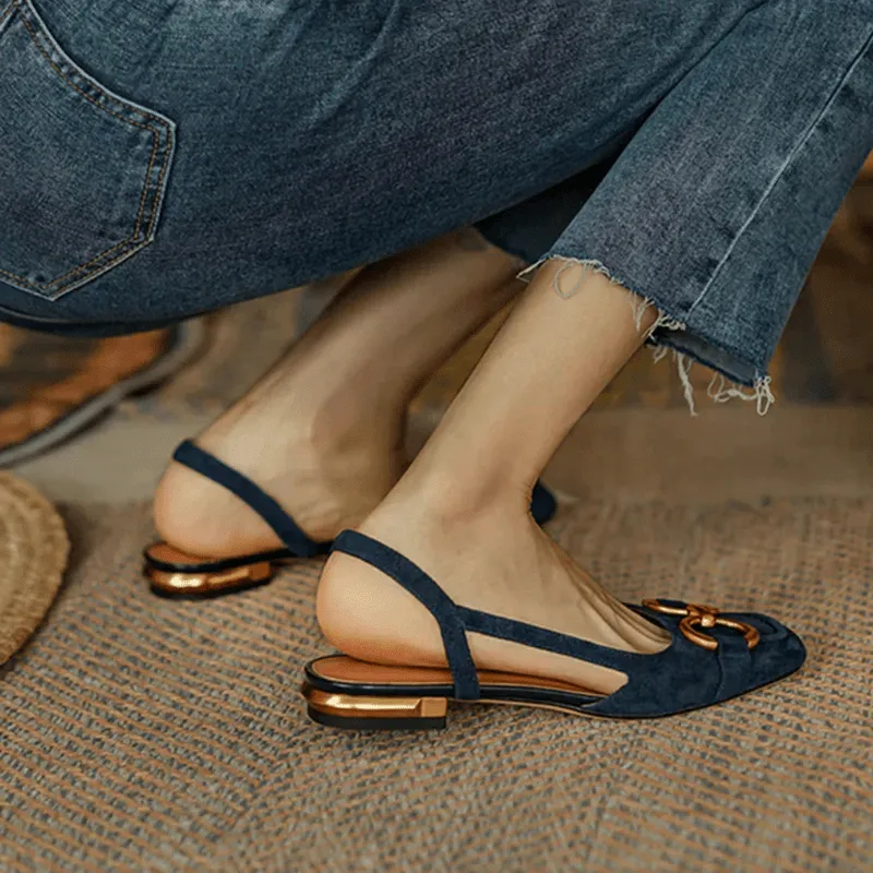 Mason | Women’s Suede Slingback Flats  Low Heel Office Sandals