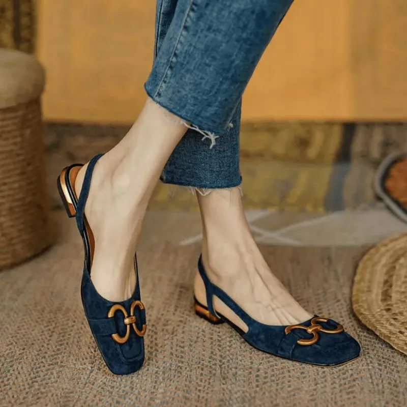 Mason | Women’s Suede Slingback Flats  Low Heel Office Sandals