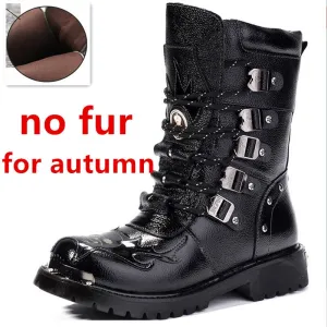 Men Military Boots Leather  Metal Gothic Punk Boots