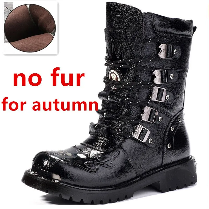 Men Military Boots Leather  Metal Gothic Punk Boots