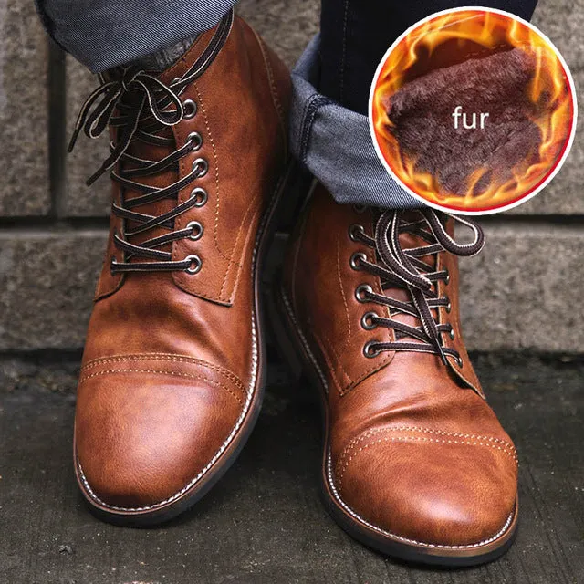 Men Pu Leather Lace-up Men Shoes High Quality Men Vintage British Military Boots Autumn Winter Plus Size 47 48 BRM-060