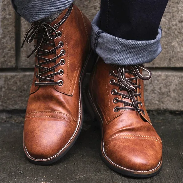 Men Pu Leather Lace-up Men Shoes High Quality Men Vintage British Military Boots Autumn Winter Plus Size 47 48 BRM-060
