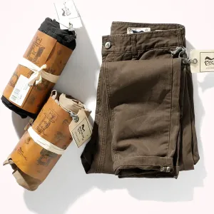 Men's Autumn and Winter Retro Heavyweight Twill Casual Pants - Pure Cotton Washed Old Straight Tapered Trousers