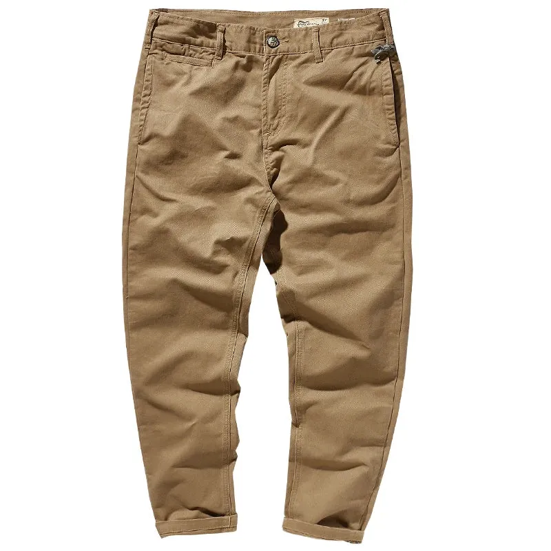 Men's Autumn and Winter Retro Heavyweight Twill Casual Pants - Pure Cotton Washed Old Straight Tapered Trousers