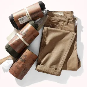 Men's Autumn Heavyweight Woven Tooling Pants - Fashion Twill Washed Old Casual Straight Tapered Trousers