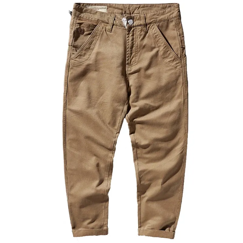 Men's Autumn Heavyweight Woven Tooling Pants - Fashion Twill Washed Old Casual Straight Tapered Trousers