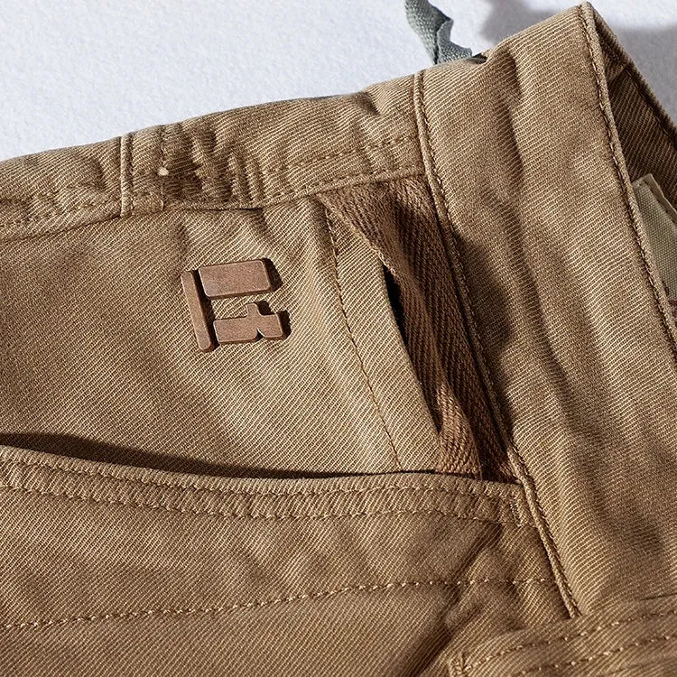 Men's Autumn Heavyweight Woven Tooling Pants - Fashion Twill Washed Old Casual Straight Tapered Trousers