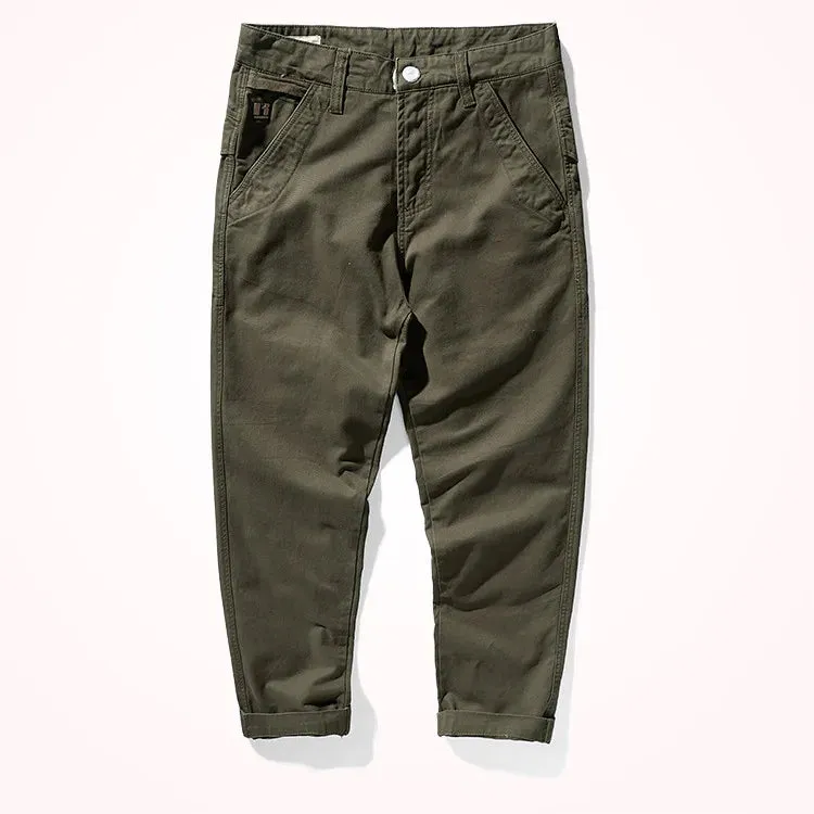Men's Autumn Heavyweight Woven Tooling Pants - Fashion Twill Washed Old Casual Straight Tapered Trousers