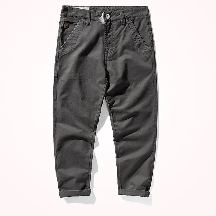 Men's Autumn Heavyweight Woven Tooling Pants - Fashion Twill Washed Old Casual Straight Tapered Trousers