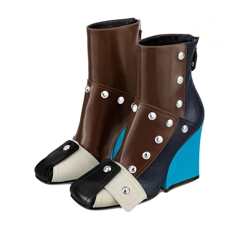 Mixed Color  Short Ankle Boots