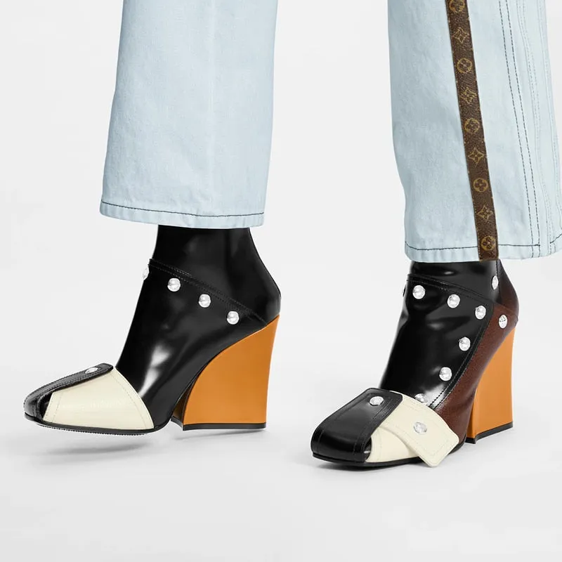 Mixed Color  Short Ankle Boots