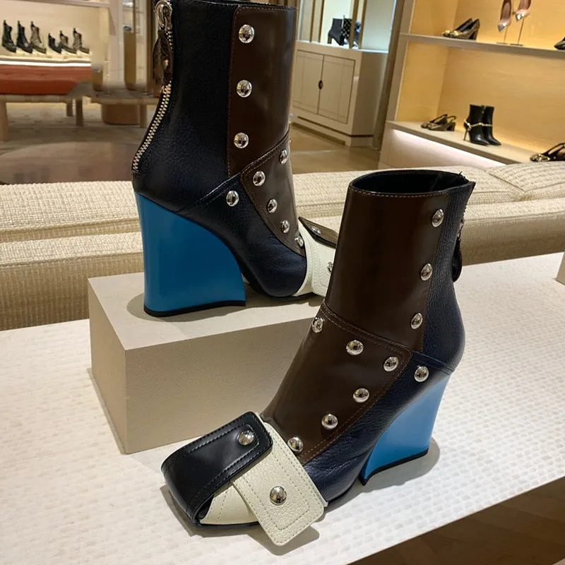 Mixed Color  Short Ankle Boots