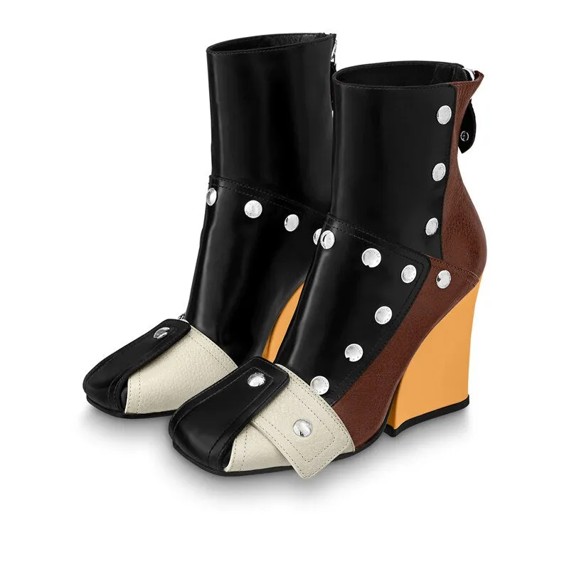 Mixed Color  Short Ankle Boots