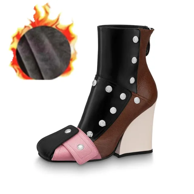Mixed Color  Short Ankle Boots