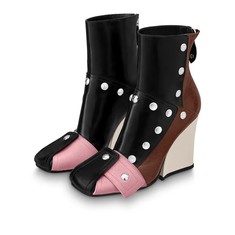 Mixed Color  Short Ankle Boots
