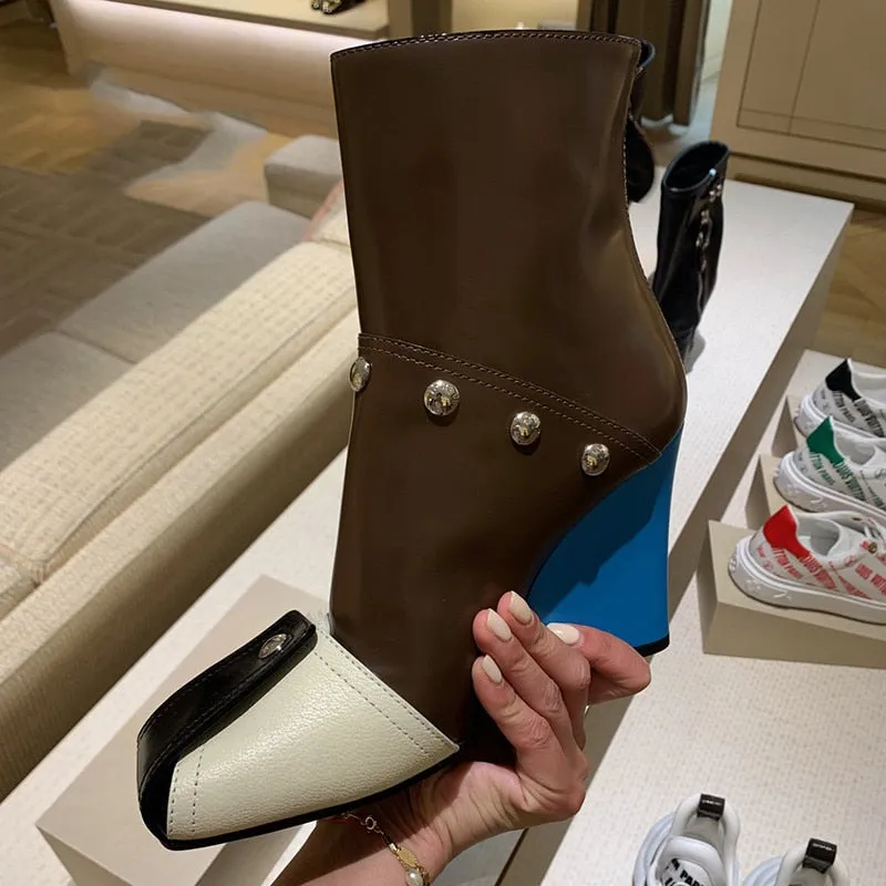 Mixed Color  Short Ankle Boots
