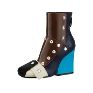 Mixed Color  Short Ankle Boots