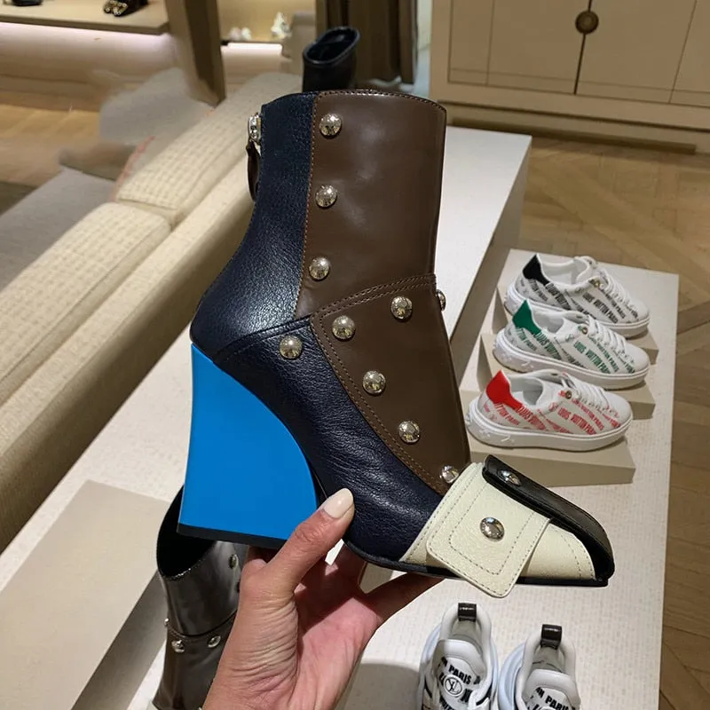 Mixed Color  Short Ankle Boots
